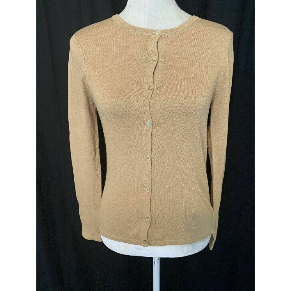 Malika Solid Beige Long Sleeve Cardigan Sweater